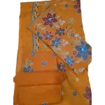 Premium Mustard Amber Multi-Color Embroidered Lawn 3 Pc Suit - Unstitched Festive Summer Outfit with Scattered Bloom Shirt & Matching Dupatta