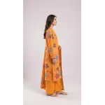 Premium Mustard Amber Multi-Color Embroidered Lawn 3 Pc Suit - Unstitched Festive Summer Outfit with Scattered Bloom Shirt & Matching Dupatta