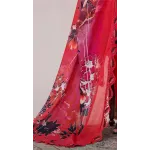 Premium Crimson Red Floral Embroidered Lawn 3 Pc Suit - Unstitched Summer Outfit with Cutwork Scallop Dupatta & Abstract Ikat Hemline