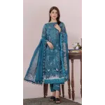 Premium Crimson Red Floral Embroidered Lawn 3 Pc Suit - Unstitched Summer Outfit with Cutwork Scallop Dupatta & Abstract Ikat Hemline