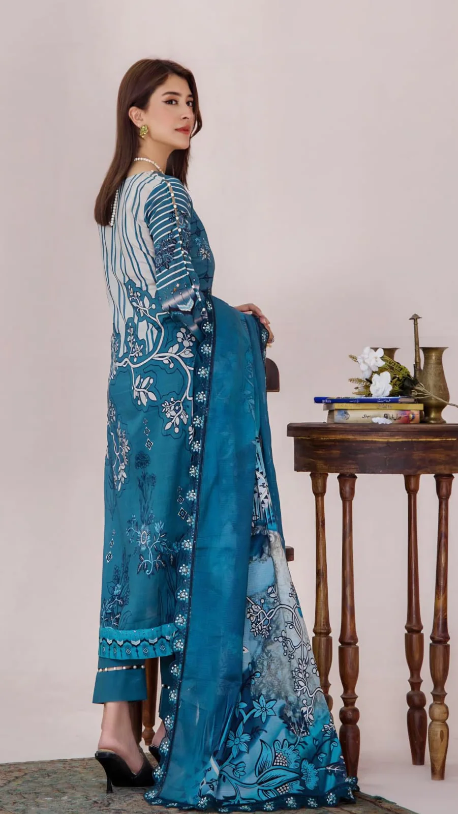 Premium Crimson Red Floral Embroidered Lawn 3 Pc Suit - Unstitched Summer Outfit with Cutwork Scallop Dupatta & Abstract Ikat Hemline