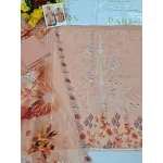 Premium Peach Coral Embroidered Lawn 3 Pc Suit - Unstitched Festive Summer Dress with Scalloped Leaf Cutwork Dupatta & Victorian Prints