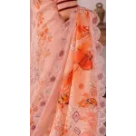 Premium Peach Coral Embroidered Lawn 3 Pc Suit - Unstitched Festive Summer Dress with Scalloped Leaf Cutwork Dupatta & Victorian Prints