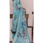 Premium Ferozi Sea Green Embroidered Lawn 3 Pc Suit - Unstitched Summer Dress with Luxury Scalloped Diamond Border Dupatta & Floral Prints