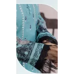 Premium Ferozi Sea Green Embroidered Lawn 3 Pc Suit - Unstitched Summer Dress with Luxury Scalloped Diamond Border Dupatta & Floral Prints