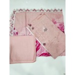 Luxury Rose Pink Unstitched Lawn 3 Piece Suit - Elegant Embroidered Neckline Dress with Magenta Floral Printed Scalloped Border Dupatta