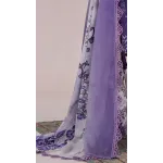 Premium Amethyst Purple Embroidered Lawn 3 Pc Suit - Unstitched Festive Summer Dress with Scalloped Floral Border Voile Ombre Dupatta