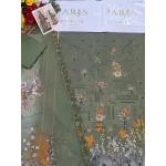 Premium Olive Green Embroidered Lawn 3 Pc Suit - Unstitched Festive Summer Dress with Scalloped Leaf Cutwork Border Dupatta & Mustard Accents