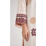 Premium Off White & Peach Printed Lawn 3 Pc Suit - Traditional Floral Unstitched Summer Dress with Multi Color Botanical Chiffon Dupatta