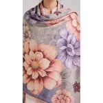 Premium Off White & Peach Printed Lawn 3 Pc Suit - Traditional Floral Unstitched Summer Dress with Multi Color Botanical Chiffon Dupatta