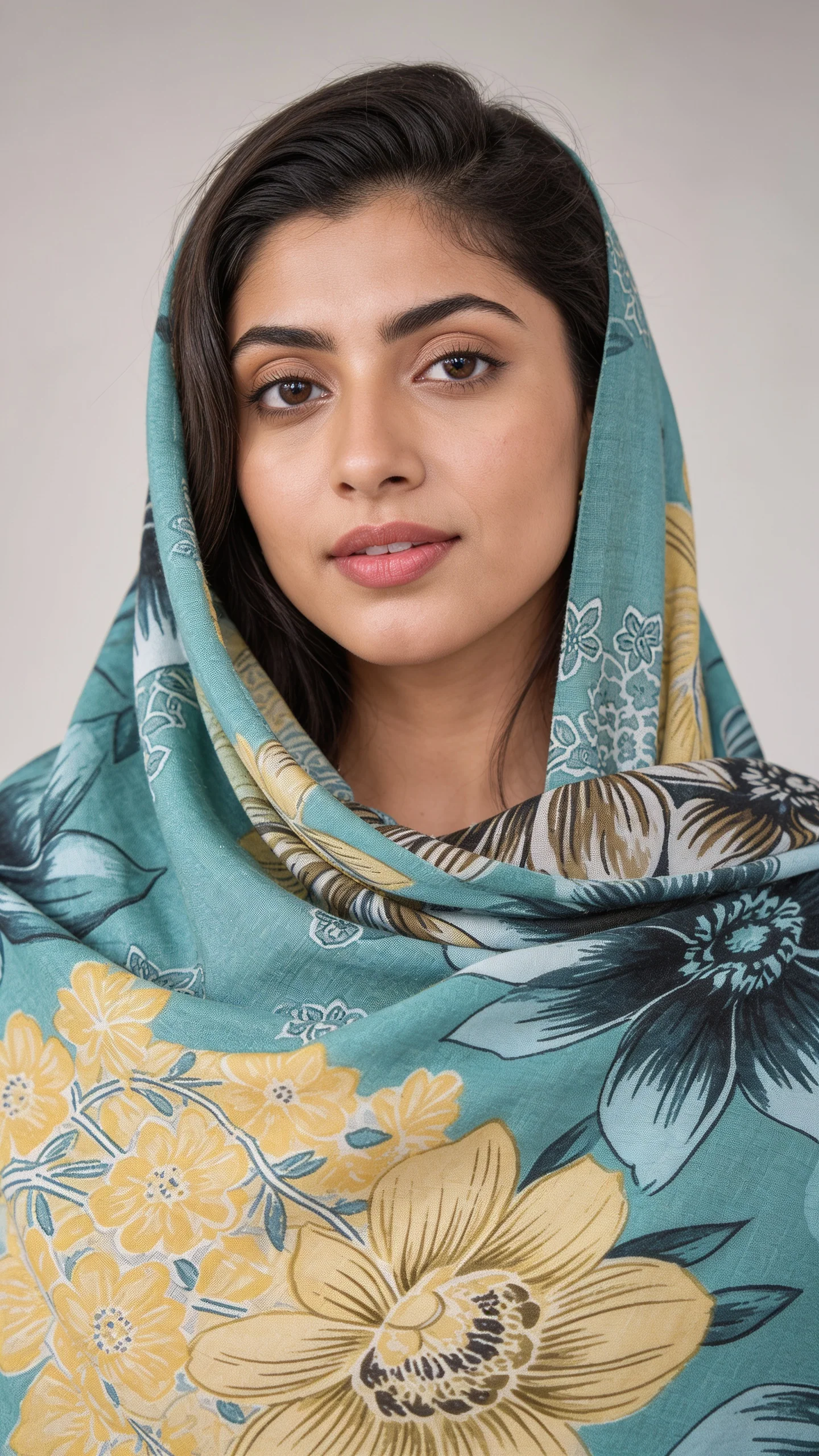 Luxury Off White & Ochre Yellow Printed Lawn 3 Pc Suit - Traditional Floral Unstitched Summer Dress with Sea Green Botanical Dupatta