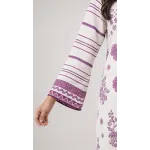 Premium Off White & Deep Magenta Printed Lawn 3 Pc Suit - Traditional Floral Unstitched Summer Dress with Royal Purple Vine Pattern Dupatta
