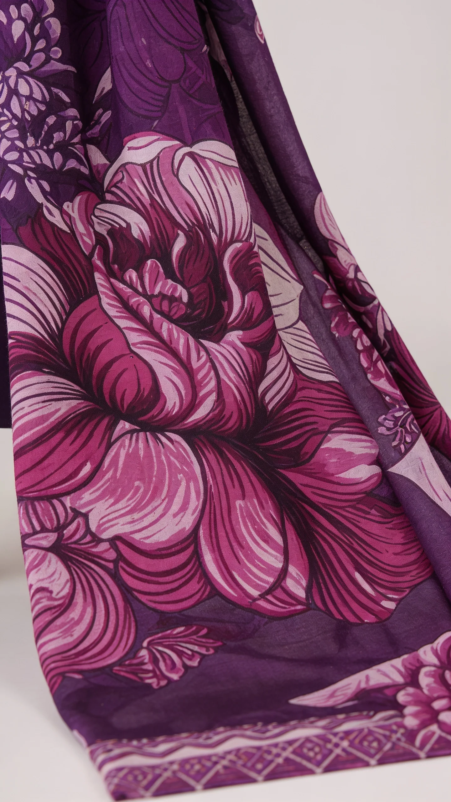 Elegant Alabaster & Plum Blossom Printed Lawn 3 Piece Suit - Unstitched Summer Ensemble with Dramatic Floral Grape Voile Dupatta