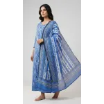 Premium Indigo Blue Tie Dye Printed Lawn 3 Pc Suit - Traditional Shibori Unstitched Summer Dress with Indigo Geometric Pattern Dupatta
