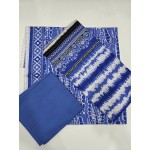 Premium Indigo Blue Tie Dye Printed Lawn 3 Pc Suit - Traditional Shibori Unstitched Summer Dress with Indigo Geometric Pattern Dupatta