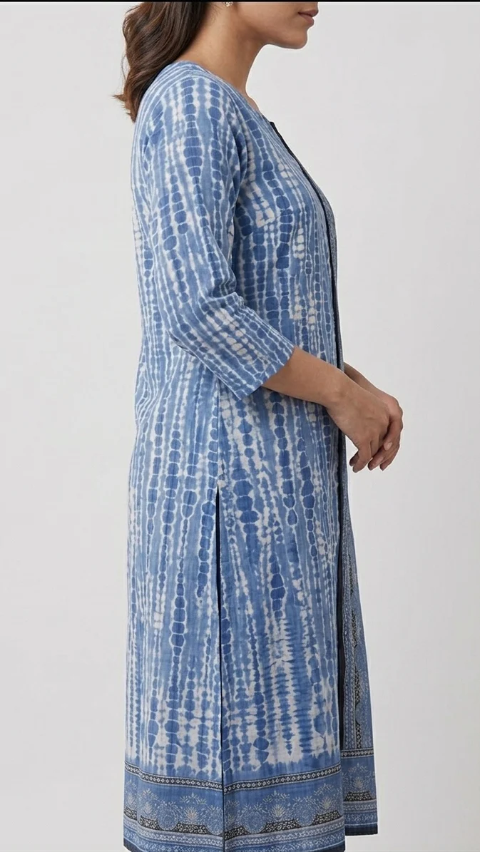 Premium Indigo Blue Tie Dye Printed Lawn 3 Pc Suit - Traditional Shibori Unstitched Summer Dress with Indigo Geometric Pattern Dupatta