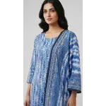 Premium Indigo Blue Tie Dye Printed Lawn 3 Pc Suit - Traditional Shibori Unstitched Summer Dress with Indigo Geometric Pattern Dupatta