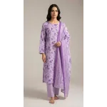 Premium Lavender Orchid Floral Printed Lawn 3 Pc Suit - Unstitched Summer Outfit with Airjet Doriya Dupatta & Dyed Trouser