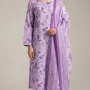 Premium Lavender Orchid Floral Printed Lawn 3 Pc Suit - Unstitched Summer Outfit with Airjet Doriya Dupatta & Dyed Trouser