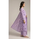 Premium Lavender Orchid Floral Printed Lawn 3 Pc Suit - Unstitched Summer Outfit with Airjet Doriya Dupatta & Dyed Trouser