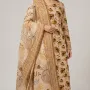 Premium Khaki Beige Floral Printed Lawn 3 Pc Suit - Unstitched Summer Ensemble with Ochre Geometric Border Doriya Dupatta & Dyed Trouser