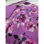 Premium Magenta Pink Floral Printed Lawn 3 Pc Suit - Unstitched Summer Outfit with Abstract Geometric Border Voile Dupatta & Dyed Trouser