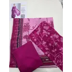 Premium Plum Wine Floral Printed Lawn 3 Pc Suit - Unstitched Summer Ensemble with Soft Rose Pink Botanical Dupatta & Solid Dyed Trouser