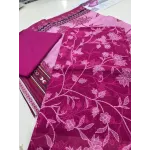 Premium Plum Wine Floral Printed Lawn 3 Pc Suit - Unstitched Summer Ensemble with Soft Rose Pink Botanical Dupatta & Solid Dyed Trouser