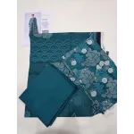 Premium Deep Teal Ocean Blue Printed Lawn 3 Pc Suit - Unstitched Summer Ensemble with Scallop Wave Voile Dupatta & Solid Dyed Trouser