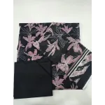 Premium Charcoal Black Midnight Pink Lily Printed Lawn 3 Pc Suit - Unstitched Summer Outfit with Tiger Chevron Striped Voile Dupatta