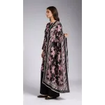 Premium Charcoal Black Midnight Pink Lily Printed Lawn 3 Pc Suit - Unstitched Summer Outfit with Tiger Chevron Striped Voile Dupatta