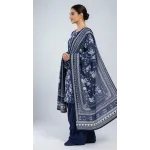 Premium Indigo Royal Blue White Floral Printed Lawn 3 Pc Suit - Unstitched Summer Ensemble with Intricate Chain Link Border Voile Dupatta